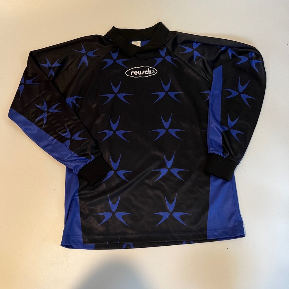 Vintage Reusch Goalkeeper Jersey Mens Medium Black Blue Long Sleeve Soccer Shirt